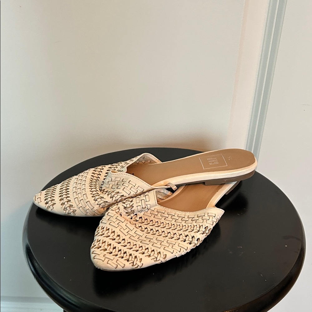 GAP chalk or white woven leather mules.  Size 7.5